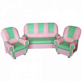 Комплект мягкой игровой мебели на хромированных ножках «Добрый Гном» розово-салатовый - Фото предпросмотра