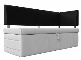 Кухонный прямой диван Стоун с углом правый (основа экокожа белая, компаньон экокожа черная) - Фото предпросмотра