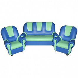 Комплект мягкой игровой мебели на хромированных ножках «Добрый Гном» сине-салатовый - Фото предпросмотра