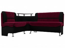 Кухонный угловой диван Сидней левый (основа микровельвет бордовый, компаньон микровельвет черный) - Фото предпросмотра