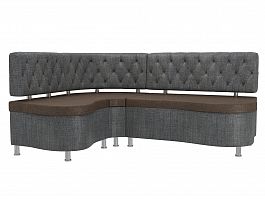 Кухонный угловой диван Вегас левый (основа рогожка коричневая, компаньон рогожка серая) - Фото предпросмотра