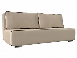 Прямой диван Уно (основа экокожа бежевая, кант экокожа коричневая) - Фото предпросмотра