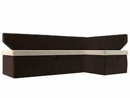 Кухонный угловой диван Омура правый (основа микровельвет бежевый, компаньон микровельвет коричневый) - Фото предпросмотра