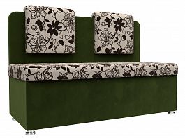 Кухонный прямой диван Маккон 2-х местный (основа Рогожка Цветы, компаньон микровельвет зеленый) - Фото предпросмотра