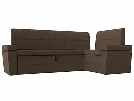 Кухонный угловой диван Деметра правый (полностью рогожка коричневая) - Фото предпросмотра