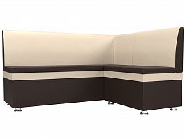 Кухонный угловой диван Уют правый (основа экокожа коричневая, компаньон экокожа бежевая) - Фото предпросмотра