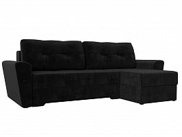 Угловой диван Амстердам правый (полностью велюр черный) - Фото предпросмотра