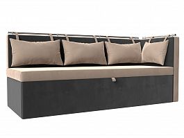 Кухонный диван Метро с углом правый (основа велюр бежевый, компаньон велюр серый) - Фото предпросмотра