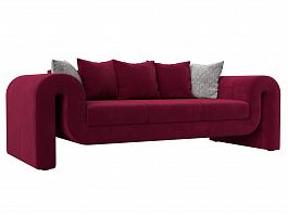 Прямой диван Волна (полностью микровельвет бордовый, подушки 3 микровельвет бордовый, 2 велюр серый с узором) - Фото предпросмотра