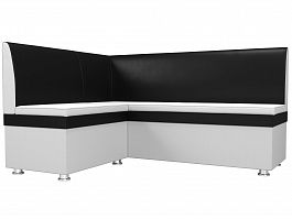 Кухонный угловой диван Уют левый (основа экокожа белая, компаньон экокожа черная) - Фото предпросмотра