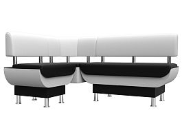 Кухонный угловой диван Альфа левый (основа экокожа черная, компаньон экокожа белая) - Фото предпросмотра