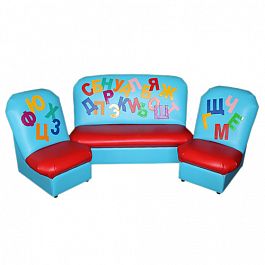 Комплект детской мягкой мебели на каркасе «Аппликация» Алфавит голубо-красный - Фото предпросмотра