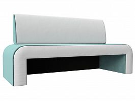 Кухонный прямой диван Кармен (основа велюр бирюзовый, компаньон экокожа белая) - Фото предпросмотра