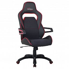 Кресло компьютерное BRABIX "Nitro GM-001", ткань, экокожа, черное, вставки красные, 531816 - Фото предпросмотра
