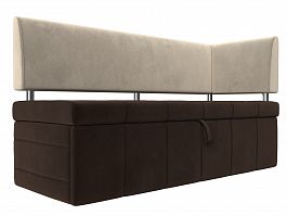 Кухонный прямой диван Стоун с углом правый (основа микровельвет коричневый, компаньон микровельвет бежевый) - Фото предпросмотра