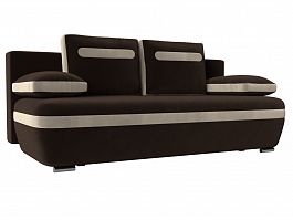 Прямой диван Каир (основа микровельвет коричневый, компаньон микровельвет бежевый) - Фото предпросмотра