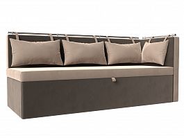 Кухонный диван Метро с углом правый (основа велюр бежевый, компаньон велюр коричневый) - Фото предпросмотра