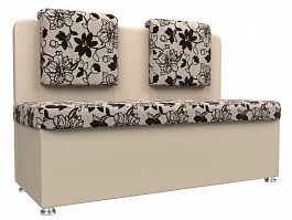 Кухонный прямой диван Маккон 2-х местный (основа Рогожка Цветы, компаньон экокожа бежевая) - Фото предпросмотра