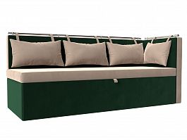 Кухонный диван Метро с углом правый (основа велюр бежевый, компаньон велюр зеленый) - Фото предпросмотра