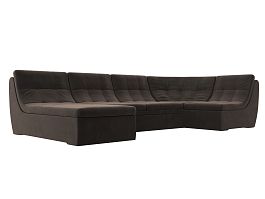 П-образный модульный диван Холидей (полностью велюр коричневый) - Фото предпросмотра