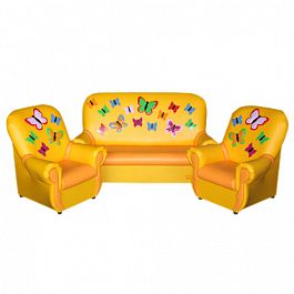 Комплект мягкой игровой мебели «Сказка люкс» "Бабочки" желто-оранжевый - Фото предпросмотра