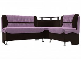 Кухонный угловой диван Сидней правый (основа микровельвет сиреневый, компаньон микровельвет коричневый) - Фото предпросмотра