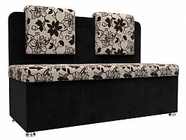 Кухонный прямой диван Маккон 2-х местный (основа Рогожка Цветы, компаньон велюр черный) - Фото предпросмотра