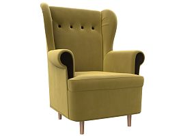 Кресло Торин (полностью микровельвет желтый, вставки микровельвет коричневый) - Фото предпросмотра