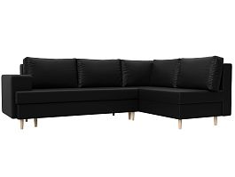 Угловой диван Сильвана правый (полностью экокожа черная) - Фото предпросмотра
