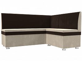 Кухонный угловой диван Уют правый (основа микровельвет бежевый, компаньон микровельвет коричневый) - Фото предпросмотра