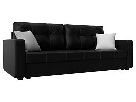 Прямой диван Ливерпуль Лайт (полностью экокожа черная, подушки экокожа ЧЕРН/бел) - Фото предпросмотра