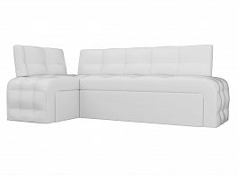 Кухонный угловой диван Люксор левый (полностью экокожа белая) - Фото предпросмотра