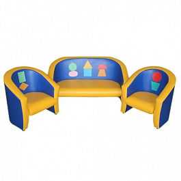 Комплект игровой мебели «Совенок с аппликацией»  "Геометрические фигуры" Сине-желтый - Фото предпросмотра