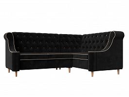 Угловой диван Бронкс правый (полностью велюр черный, кант велюр бежевый) - Фото предпросмотра