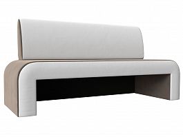 Кухонный прямой диван Кармен (основа велюр коричневый, компаньон экокожа белая) - Фото предпросмотра