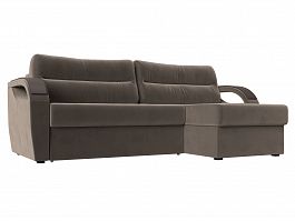 Угловой диван Форсайт правый (полностью велюр коричневый) - Фото предпросмотра