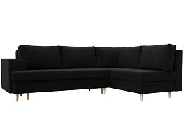 Угловой диван Сильвана правый (полностью микровельвет черный) - Фото предпросмотра