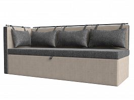 Кухонный диван Метро с углом левый (основа рогожка серая, компаньон рогожка бежевая) - Фото предпросмотра