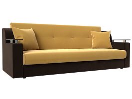 Прямой диван книжка Сенатор (основа микровельвет желтый, компаньон микровельвет коричневый) - Фото предпросмотра