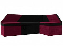 Кухонный угловой диван Дуглас правый (основа микровельвет черный, компаньон микровельвет бордовый) - Фото предпросмотра