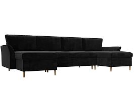 П-образный диван София (полностью велюр черный) - Фото предпросмотра