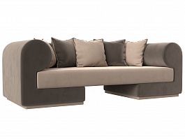 Прямой диван Кипр (основа велюр бежевый, компаньон велюр коричневый, подушки велюр бежевый, коричневый) - Фото предпросмотра