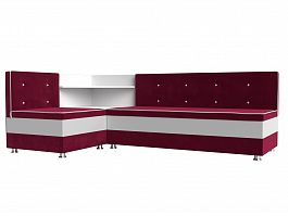 Кухонный угловой диван Милан левый (основа микровельвет бордовый, компаньон экокожа белая) - Фото предпросмотра