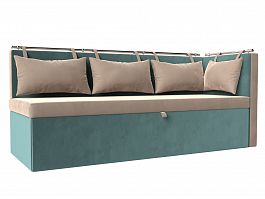 Кухонный диван Метро с углом правый (основа велюр бежевый, компаньон велюр бирюзовый) - Фото предпросмотра