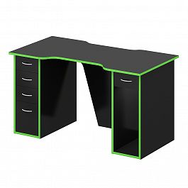 Стол для геймера "Геймерские столы" ПК-ПРА-СТГ135Х70Я5-В1-1112 черный шагрень+зеленая кромка - Фото предпросмотра