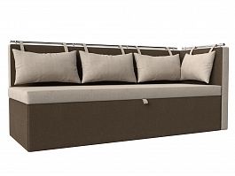 Кухонный диван Метро с углом правый (основа рогожка бежевая, компаньон рогожка коричневая) - Фото предпросмотра