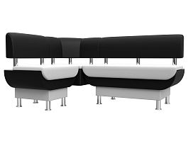 Кухонный угловой диван Альфа левый (основа экокожа белая, компаньон экокожа черная) - Фото предпросмотра