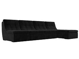 Угловой модульный диван Холидей (полностью велюр черный) - Фото предпросмотра