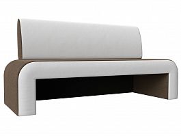 Кухонный прямой диван Кармен (основа рогожка коричневая, компаньон экокожа белая) - Фото предпросмотра