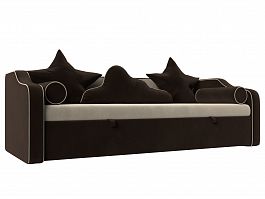 Детский диван-кровать Рико (основа микровельвет бежевый, компаньон микровельвет коричневый) - Фото предпросмотра